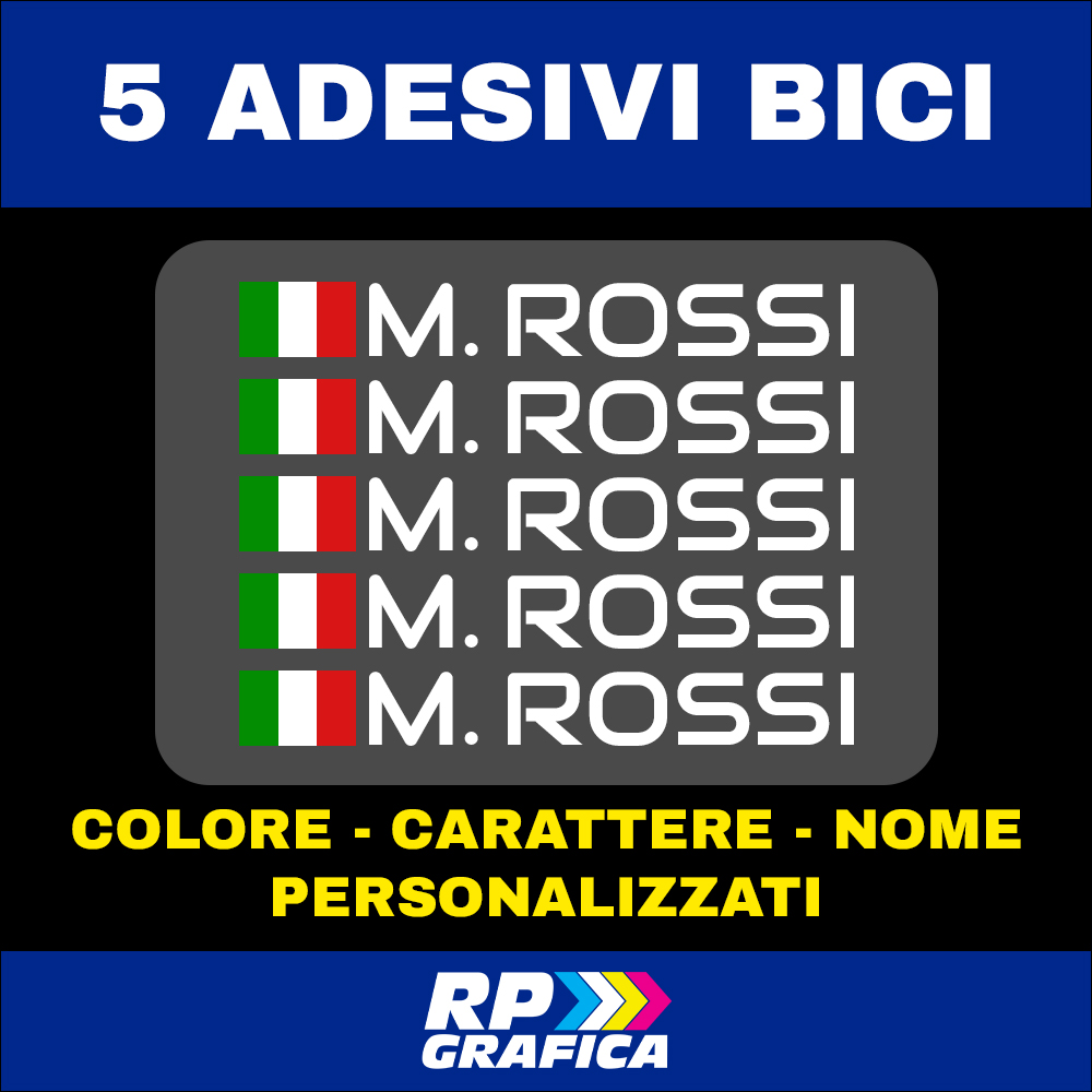 Adesivi 5pz Nome + Bandiera per bici - RP Grafica